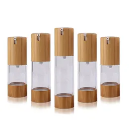 100pcs 15ml 30ml 50ml bambù bottiglia senz'aria cosmetica fai da te trasparente vuoto lozione/emulsione pressa pompa contenitore di imballaggio