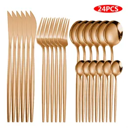 Gold Flatware Cutlery Set 24 Piece Stainless Steel Dishwasher Safe Spoon Forks Utensils Set for Home and Restaurant