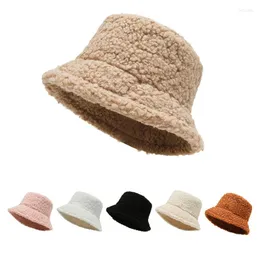 Berets Bucket Hats Women Fuzzy Sherpa Winter Hat Girl Warm Faux Fur Solid Windproof Vintage Fisherman For Drop