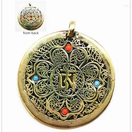 Collane con ciondolo Tibetano OM Mantra Amuleto Rame Rotondo Mandala Pendenti Doppi lati TBP712