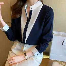 Women's Blouses Chikichi 2022 Spring And Autumn Lapel Stitching Chiffon Button Up Shirt Ladies Office Top Cardigan Long Sleeve Blouse