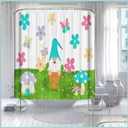 Cortinas de chuveiro Gnomos de verão cortinas de banheiro 180x180cm Customizado Hello Hello Spring Spring Church