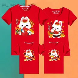 Family Matching Outfits 2023 New Year's Rabbit Year auspicious parent-child short sleeved t-shirt for a family of four red birthday mother and daughter dress T L221108