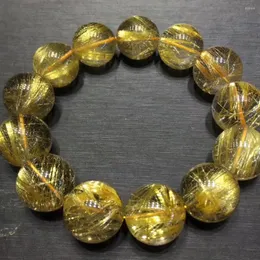 Strand Top Natural Gold Rutilated Titanium Quartz Big Round Beads Armband 18mm Brasilien Kvinnor Stretch Crystal Certificate