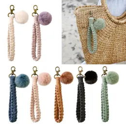 Anahtarlıklar boho macrame anahtarlık bileklik el yapımı bilek anahtarlık tutucu tutucu bilek kordon kadınlar için kızlar saç topu kayışı