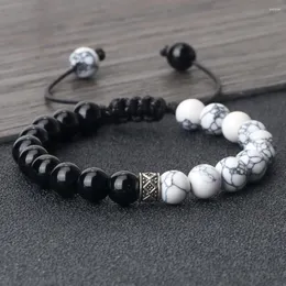 Strand White Black Line Pärlor flätade armband Lave Polish Tiger Eye Onyx Stone Par Bangle Chain Pulsera smycken gåva till vän