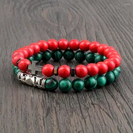 Strand More Style Red Green Color Natural Stone Bracelet 6 8MM Black Line Malachite Beads Bangles Jewelry Christmas Gift