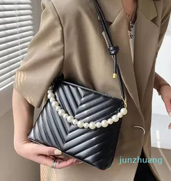 Cross Body Pearl Decoration Fashion Design PU Borse a tracolla da donna in pelle Borsa a tracolla con motivo a strisce Donna donna