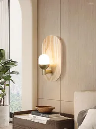 Wall Lamps Bedroom Wood Base Glass Sconce Porch Lamp El Indoor Industrial Corridor Balcony Aisle Loft Stair Lighting