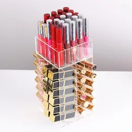 Ящики для хранения 2 слоев аккуратный держатель губной помады Прозрачный акриловый пластиковый пластиковый столик косметическая коробка 360 градусов вращения организатор