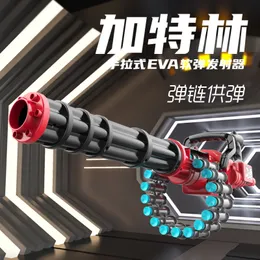 Manual Gatling Toy Gun Eva Soft Bullet Weapon Blaster Airsoft Shooting Model med Bullet Chain for Boys Adults Kids Birthday Presents