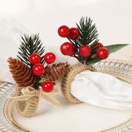 Table Napkin Simulation Berry Branches Ring Artificial Flower Flax Tissue Paper Holder Christmas Decorations Party Supplies