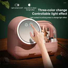 Storage Boxes Compact Mirrors Box LED Light Internal Fan Desktop Drawer Beauty Cosmetic Product Plastic Makeup Organizer