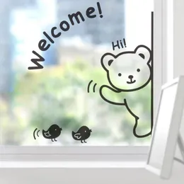 Adesivi a parete Cute Bear "Welcome" Bird 2022 per lo sfondo di vetro Rimovibile decorazione di adesivi per decori per la casa impermeabile