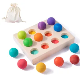Blokuje dzieci drewniane tęczowe zabawki edukacyjne Montessori Rainbow Bead Kolor dopasowywanie poznawcze Zabawki Sensory