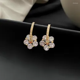 Hoepel Oorbellen 2121 Koreaanse Zirkoon Kristal Bloem Mode Delicate Kleine Voor Vrouwen Bruiloft Sieraden Geschenken