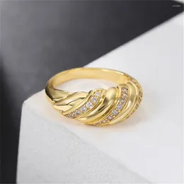Cluster Rings Croissant Dome Ring For Women CZ Stone Pave Stackable Chunky Bold Fashion Jewelry Cubic Zirconia Gold Anillos Mujer