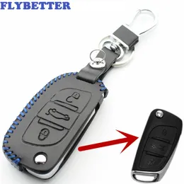 Flybetter Genuine Leather 3Button Flip Remote Key Caso Caso para Citroen DS4S DS5 DS6 C4 C5 Para Peugeot 301 408 3008 607 L12262706