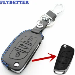 Flybetter Genuine Leather 3Button Flip Remote Key Caso Caso para Citroen DS4S DS5 DS6 C4 C5 Para Peugeot 301 408 3008 607 L1226251H