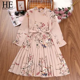 Mädchen Kleider HE Hallo Genießen Kleid Frühling Langarm Casual Gedruckt Blume Für Prinzessin Kinder Kostüme 5 6 7 8 Y 221107