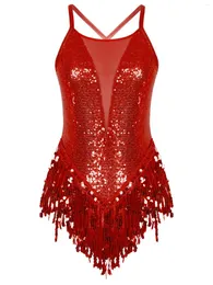 Stage Wear Sparkling Sequins Latin Jazz Dance Leotard Bodysuits Womens Fringed Jumpsuits For Performance Costumes