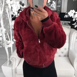 Women's Fur Faux Plush Jacket Zipper Closure Thickened Elastic Cuff Women Hoodie With Pocket Outwear casacos de inverno feminino jaqueta feminina 221107