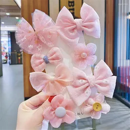 Saç Aksesuarları 8pcs Çocuk Saç Teslim Eşyası Sevimli Bebek Kız Bow Flower Prenses Yan Clip Kids Set