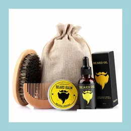 Sets Kits Men Moustache Cream Beard Oil Kit 5Pcs/Set With Comb Brush Storage Bag Styling Set Drop Delivery Hair Products Care Dhsko
