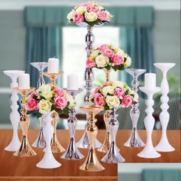 Candle Holders Candle Holders Metal Candlestick Flower Vase Table Centerpiece Event Rack Road Lead Wedding Decor Drop Delivery Home G Dhtwd