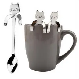 스테인레스 스틸 커피 스푼 사랑스러운 귀여운 고양이 모양 티스푼 디저트 스낵 스쿠프 아이스크림 미니 스푼