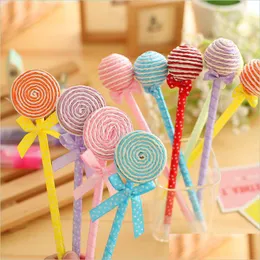 Ballpoint Pens 6 Pcs/Lot Novelty Plastic Kawaii Candy Color Pens Shape Ball Point Lollipop Ballpoint Pen Cute Stationery School Supp Dhvom