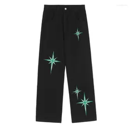 Calças masculinas vintage Jeans Harajuku Streetwear Hip Hop bordado com estrelas Baggy Jeans casual cintura alta Calças pretas