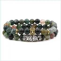 Charm Armband India Agate Stone Bead Braceet 2 PC/Set Charm Yoga Meditation Chakra Braclet Natural Armband Drop Delivery Jewelry DHCRB