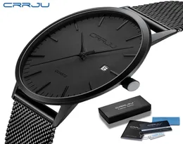Crrju Fashion Mens Watch Oltra Thin Thin Quartz Watch Men Casual Slim Steel Waterpronation Sport Watch Black Relogio Masculino x06251422204