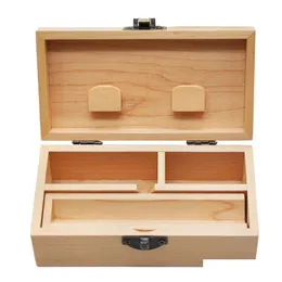 Altri accessori per fumare Box in legno con vassoio rotolante Fatto a mano e deposito a base di erbe per fumare Accessori per tubi Dhhef