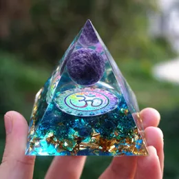 Dekorativa figurer Handgjorda orgonitpyramid 60mm Amethyst Sphere Blue Quartz Natural Cristal Stone Orgone Energy Healing Orgons