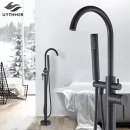 Other Faucets Showers Accs Uythner Freestanding Bathtub Faucet Set Floor Standing Bath Mixer Tap Dual Handle Black For Bathroom 221109