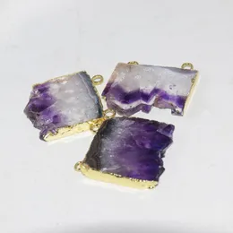 Anhänger Halsketten Natürliche Kristall Schmuck Druzy Stein Stecker Für Frauen Große Rohe Lila Quarz Scheibe 2 Hoops Geode Charms Koreanische mode