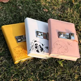 Kawaii Notebook A7 مع Lock Notepad Stationery لمدرسة Sketchbook Password Proford Agenda Organizer Small Notes Book