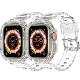 Спортивные прозрачные ремешки с чехлом для Apple Watch Series 7, 8, ультра 49 мм, прозрачная броня, силиконовый чехол, ремешок iwatch 5, 6 SE 40, 41 мм, 44, 45 мм