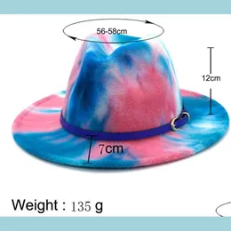 Stingy Brim Hats Tie Dye Jazz Cap Kvinnor M￤n breda Brim Hatts Formell man Panama Hat Kvinnan Feel Fedora Caps Mens Trilby Lovers Mode A DHE4G