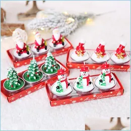 Christmas Decorations 3Pcs/Set Christmas Santa Candle Set Pine Cone Snowman Shaped Smokeless Eve Wedding Party Candles Decor Drop De Dhfyy