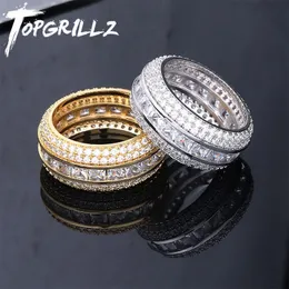 Band Rings TOPGRILLZ Baguette Zircon Mens Ring Copper Material Charm Gold Silver Color AAA Cubic Iced RING Fashion Hip Hop Jewelry 221109