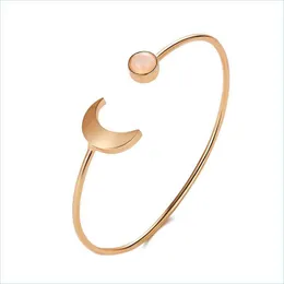 Charm Armband Moon Sun Armband Bangle For Girl Women Luxury Beautifly Smycken Öppna armband Guldfärg Enkel manschett Bangles Drop D Dhejy