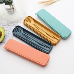 Wheat Straw Tableware Sets Eco-friendly Adult Kids School Office Bento Box Cutlery