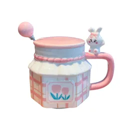 Cute Rabbit Ceramic Mug 350ml Ceramic Coffee Cup with Lid Spoon Tea Milk Mugs Gift for women Lovers Children