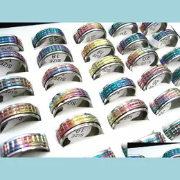حلقات حلقات النطاق حلقات الجملة BK Lots 50pcs Rainbow Color Stainless Steel Cutting Spinner Fashion Moder