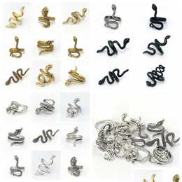 Band Rings Wholesale 100pcs alloy Snake Rings Black Gold Sier Mix Punk Charm Gifts Wome Men Men Party Jewelry الكثير