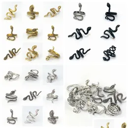 Pierścienie zespołu hurtowe 100pcs stop alumn wąż pierścienie czarne złoto sier mix punkowy vintage urok prezenty Wome Men Cool Party Jewelry Lots Drop dhprd