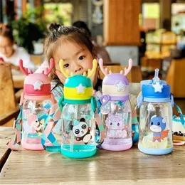 Water Bottles 550ML Children for Outdoor Travel School Cute Cartoon Animal Baby with Shoulder Strap Boy Girl 221109